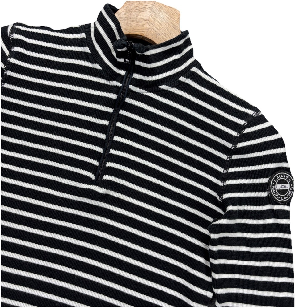 Lauren Ralph Lauren Active L-RL Sweater Womens‎ L Large Black Striped 1/4 Zip